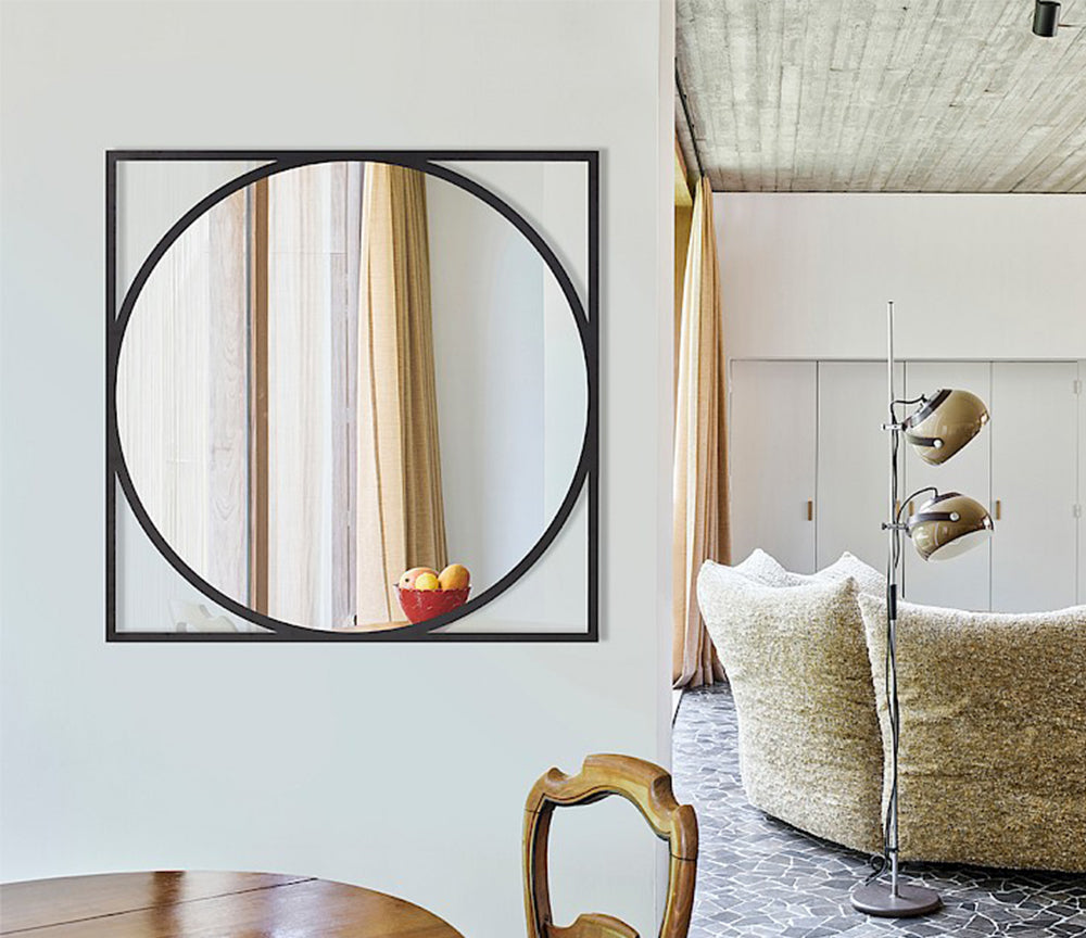 Miroir rond cadre carré noir Circo – zoom cadre