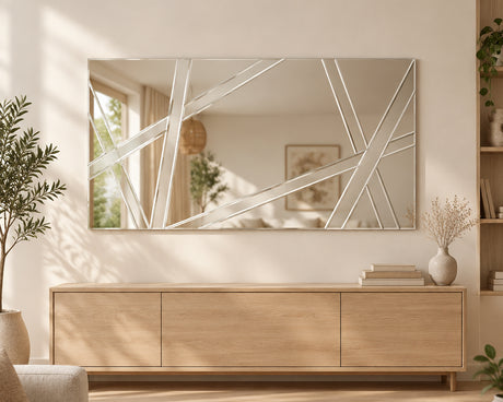 Miroir mural rectangulaire Geome en situation – salle de séjour – argenté sans cadre