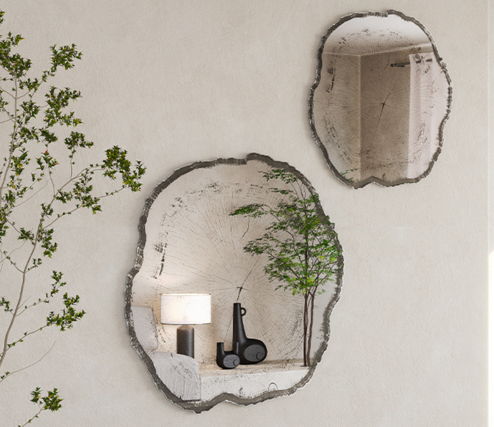 Miroir mural design effet tronc d'arbre coupé noir L 101cm ou L 80cm - Anita