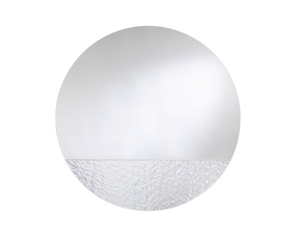 Miroir rond mural design contemporain Cord Deco – vue de face – verre argenté texturé