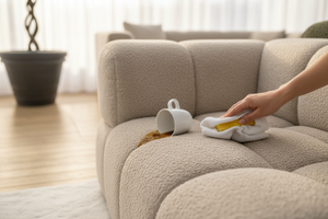 Nettoyage tache de café sur canapé beige - traitement anti-tache