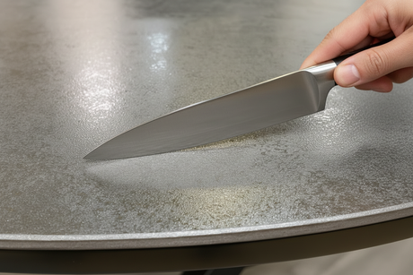 Plateau céramique gris anti-rayures - test couteau