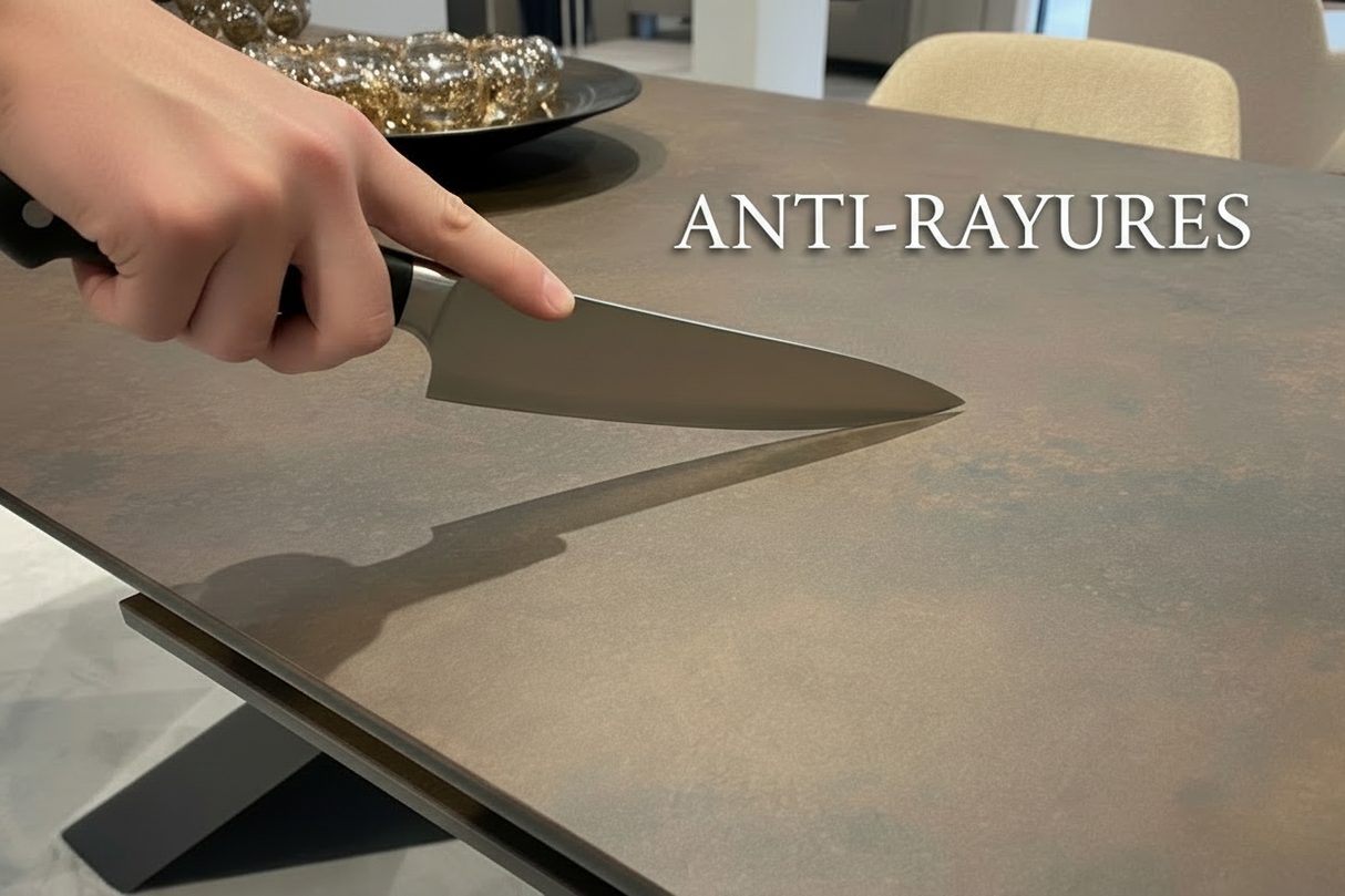 Plateau de table en céramique anti-rayures - test couteau