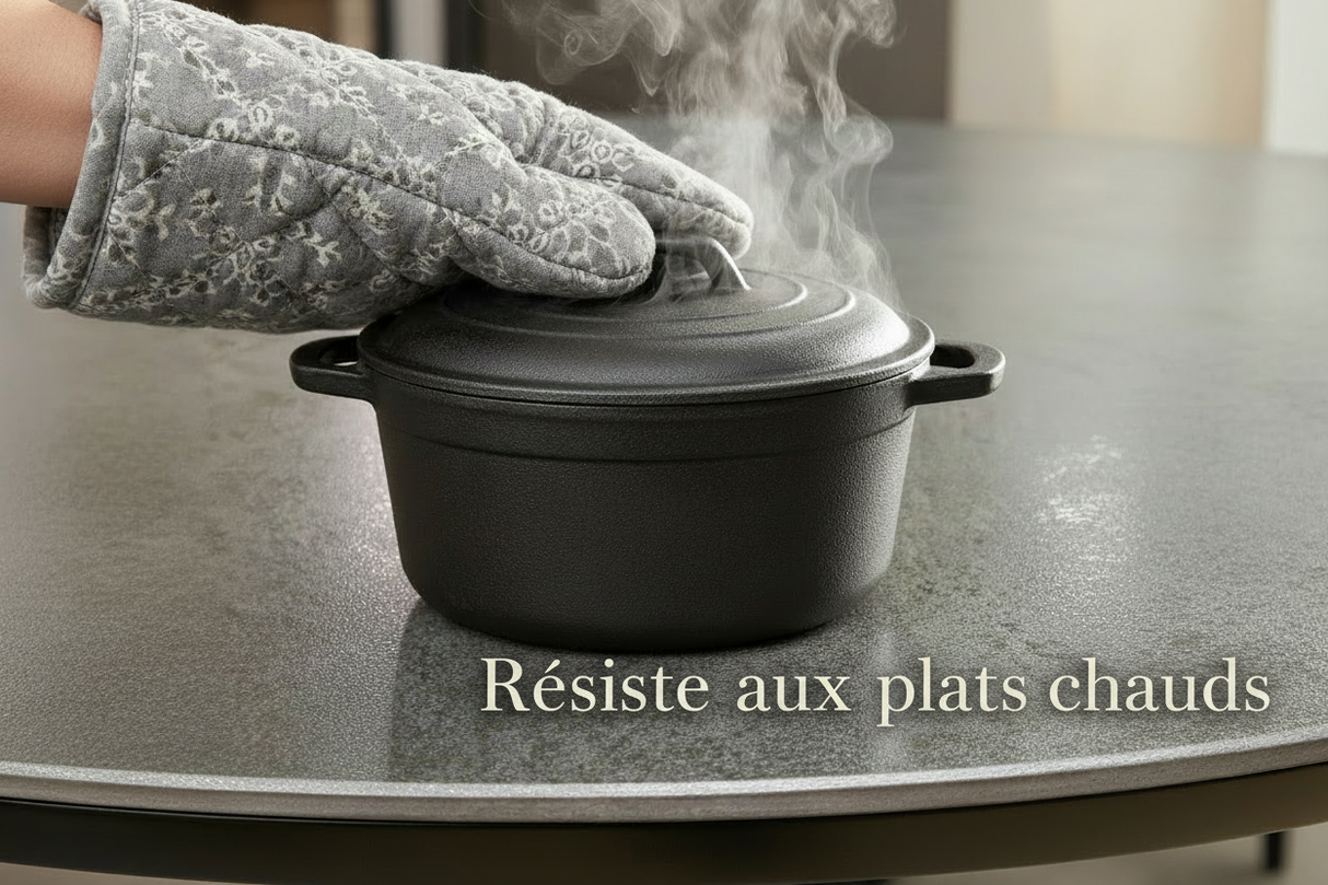Ophélie céramique – test résistance chaleur, casserole chaude posée directement sur le plateau