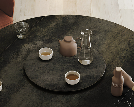 Plateau tournant céramique pour table Lazy – vue 3/4 – acier – Ø55