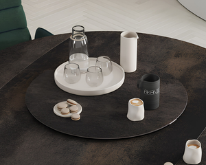 Plateau tournant céramique pour table Lazy – vue 3/4 – acier – Ø75