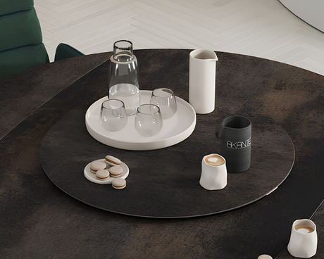 Plateau tournant céramique pour table Lazy – vue 3/4 – acier – Ø75