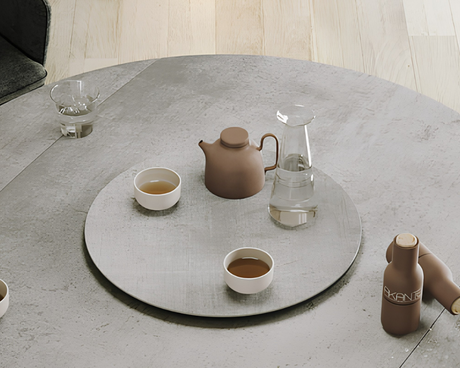 Plateau tournant céramique pour table Lazy – vue 3/4 – argent – Ø55