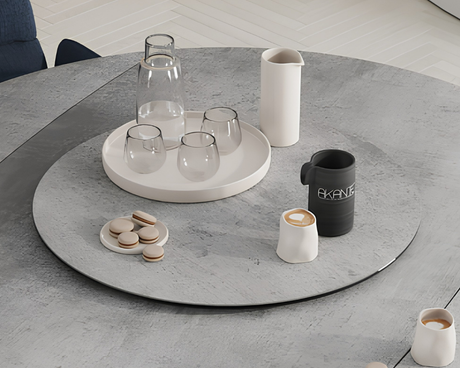 Plateau tournant céramique pour table Lazy – vue 3/4 – argent – Ø75