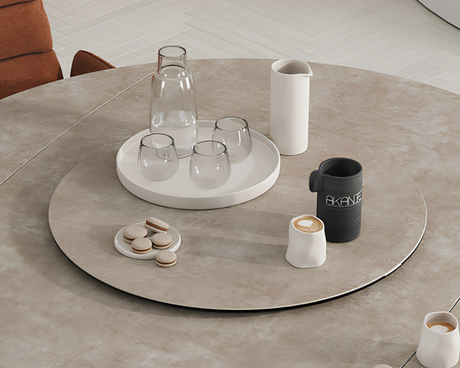 Plateau tournant céramique pour table Lazy – vue 3/4 – argile – Ø75