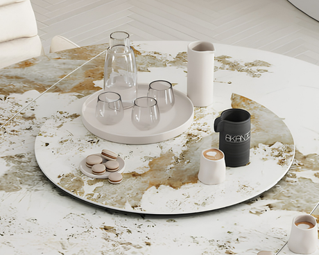 Plateau tournant céramique pour table Lazy – vue 3/4 – marbre calcatta – Ø75