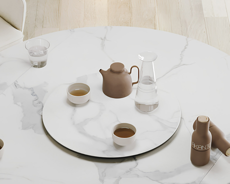Plateau tournant céramique pour table Lazy – vue 3/4 – marbre mat – Ø55
