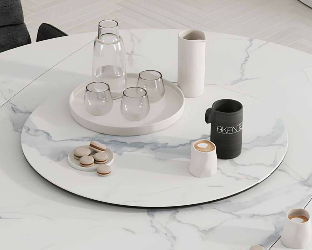 Plateau tournant céramique pour table Lazy – vue 3/4 – marbre mat – Ø75