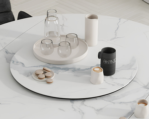Plateau tournant céramique pour table Lazy – vue 3/4 – marbre mat – Ø75