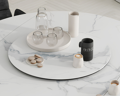 Plateau tournant céramique pour table Lazy – vue 3/4 – marbre mat – Ø75