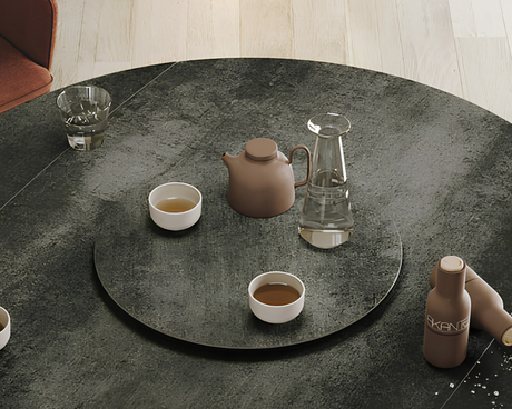 Plateau tournant céramique pour table Lazy – vue 3/4 – titane – Ø55