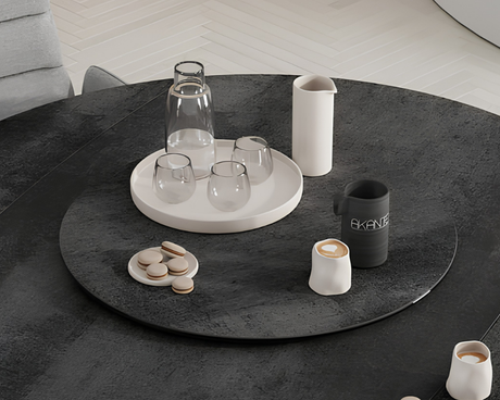 Plateau tournant céramique pour table Lazy – vue 3/4 – titane – Ø75