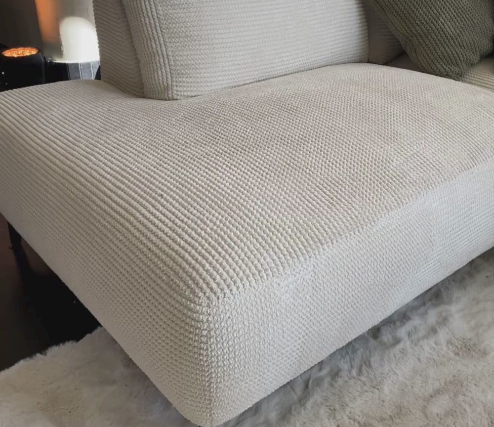 Canapé d'angle beige en tissu