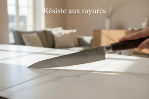 Columbiana céramique marbre – test résistance aux rayures, surface intacte après rayure