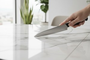 Résistance aux rayures - couteau sur marbre blanc