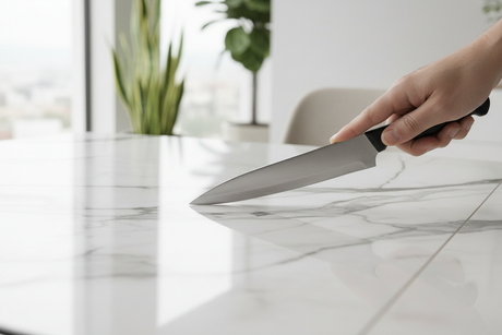 Résistance aux rayures - couteau sur marbre blanc