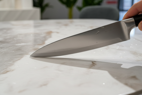 Résistance rayures table céramique blanche - test couteau