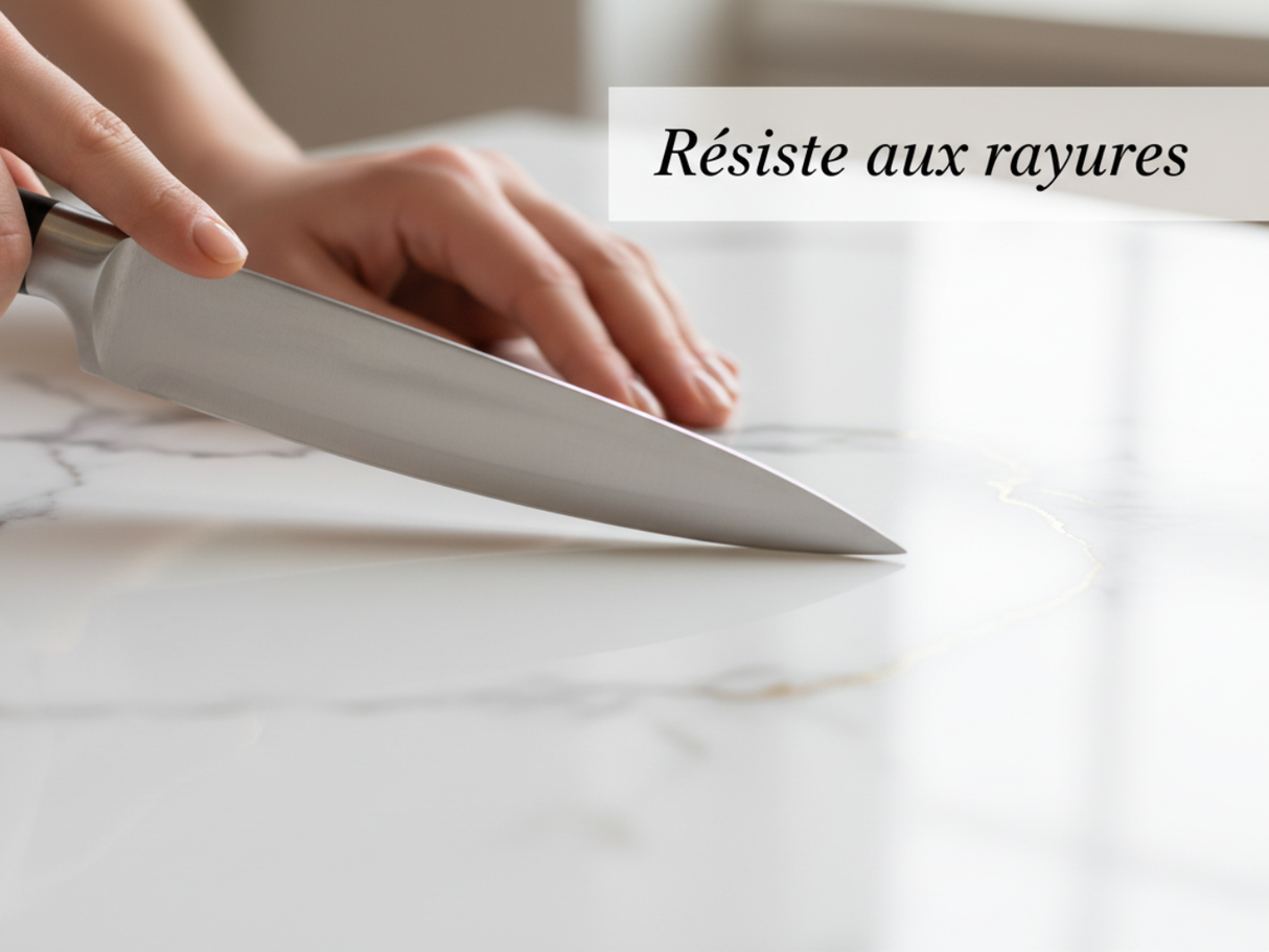 Goliath céramique 6 mm – test résistance aux rayures, surface intègre après passage couteau