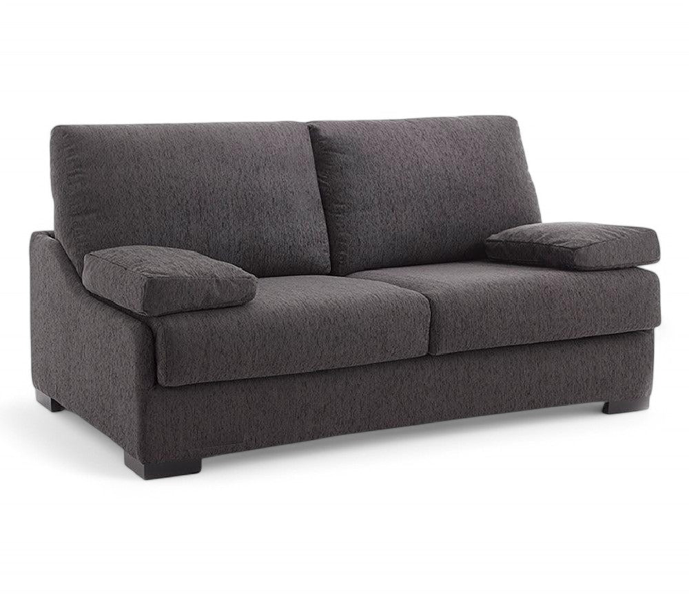 Canapé convertible 3 places Taha – vue 3/4 – tissu anthracite – pieds métal noir mat