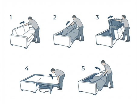 Canapé convertible en lit – dessin du système d’ouverture 