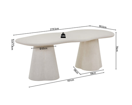 Détail dimensions du plateau et pieds effet béton – rendu haut de gamme