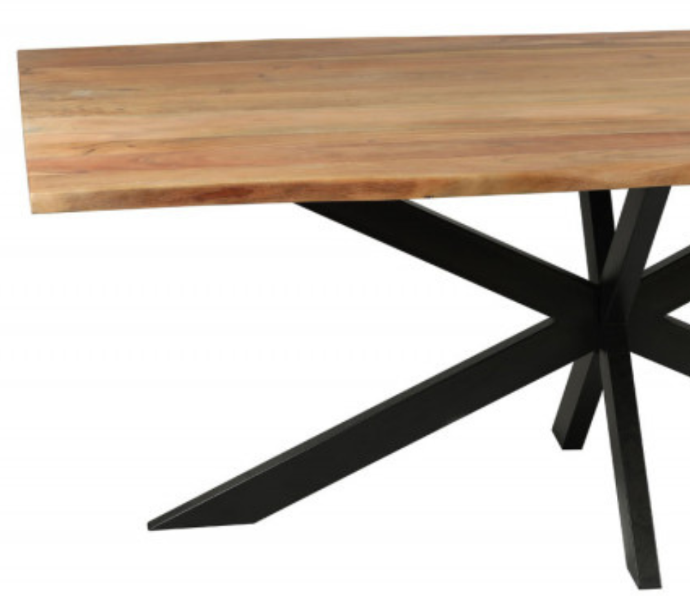 Table bois massif rectangulaire pieds métal noir central industrielle  - Asco
