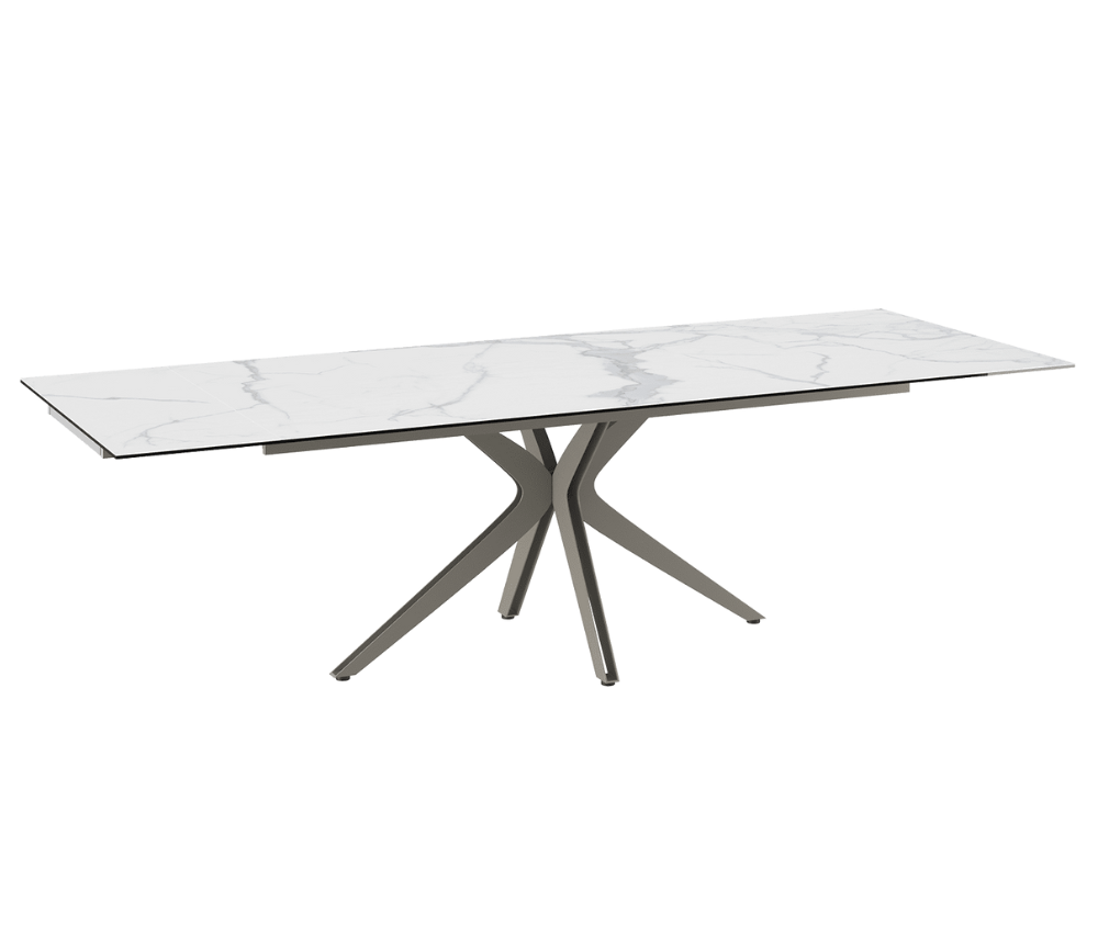 Table a manger céramique extensible marbre blanc mat L 150cm ou 190cm - Indina
