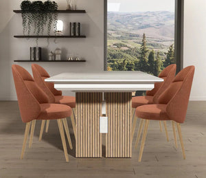 Table à manger extensible ceramique marbre blanc mat pieds bois naturel marquise - Animovel - Souffle d'intérieur 