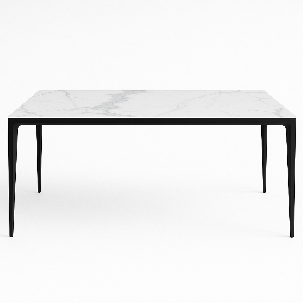 table de salle a manger fixe céramique marbre blanc mat rectangulaire - Souffle d'intérieur 