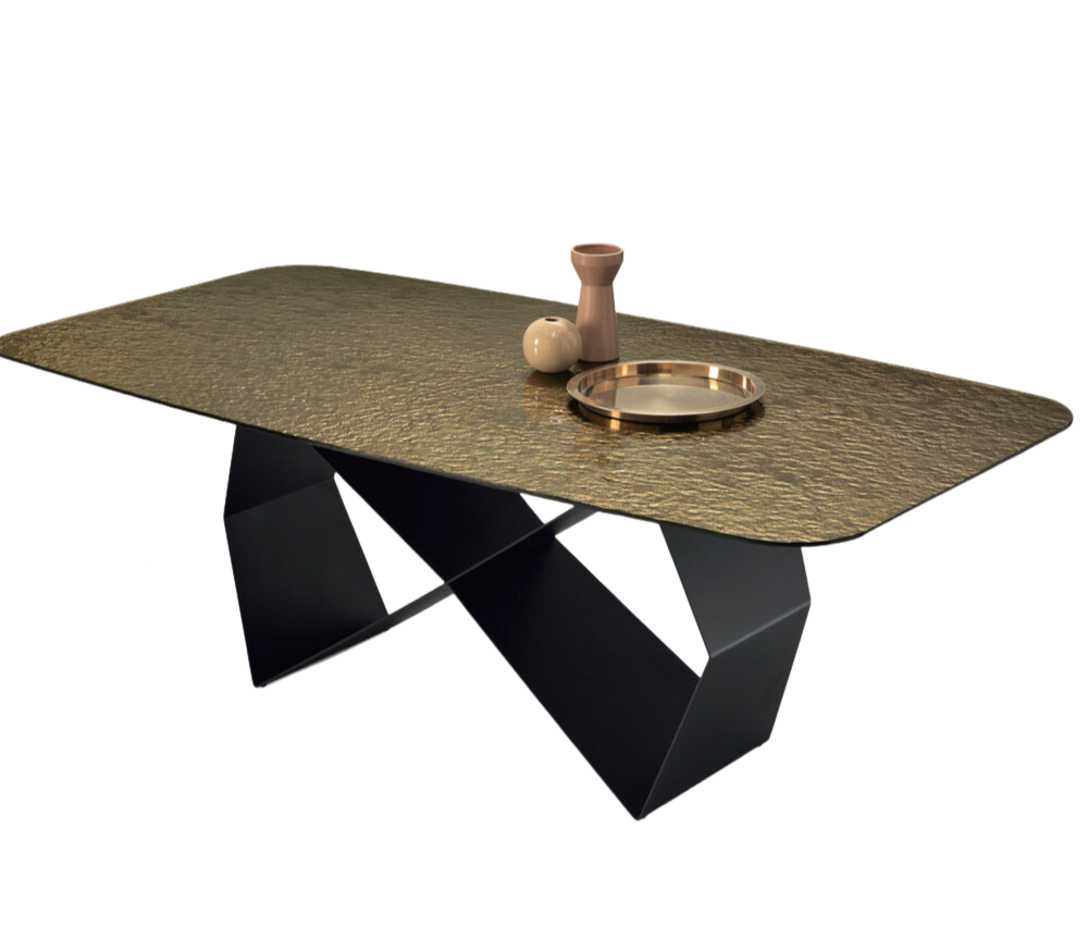 Table a manger en verre doré martelée moderne design italien - Karly