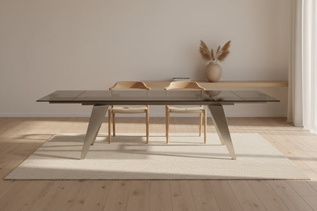 Andrea table en verre extensible inox brossé – configuration ouverte 280 cm