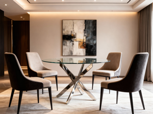 Table à manger ronde en verre pieds métal - Lassy