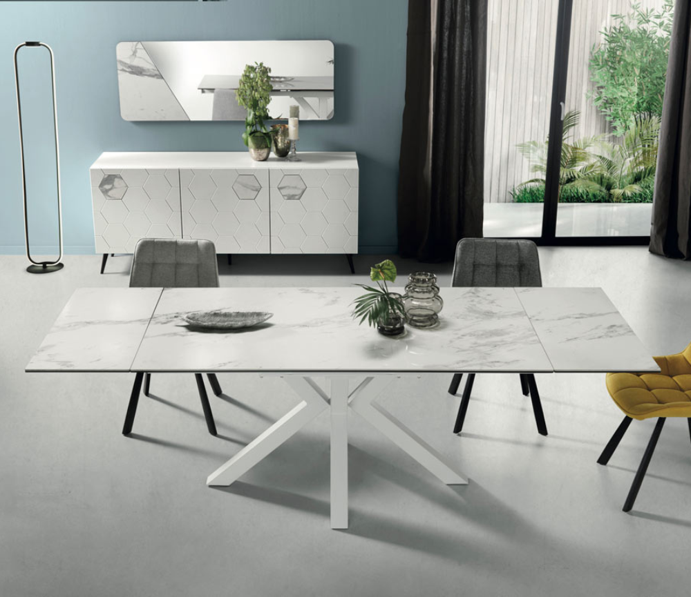 Table ceramique extensible de salle a manger marbre blanc akante lievens - souffle d'interieur