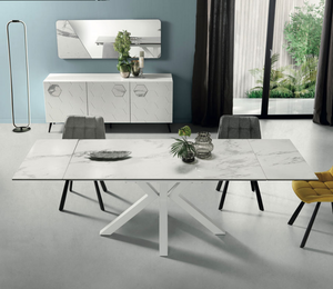 Table ceramique extensible de salle a manger marbre blanc akante lievens - souffle d'interieur