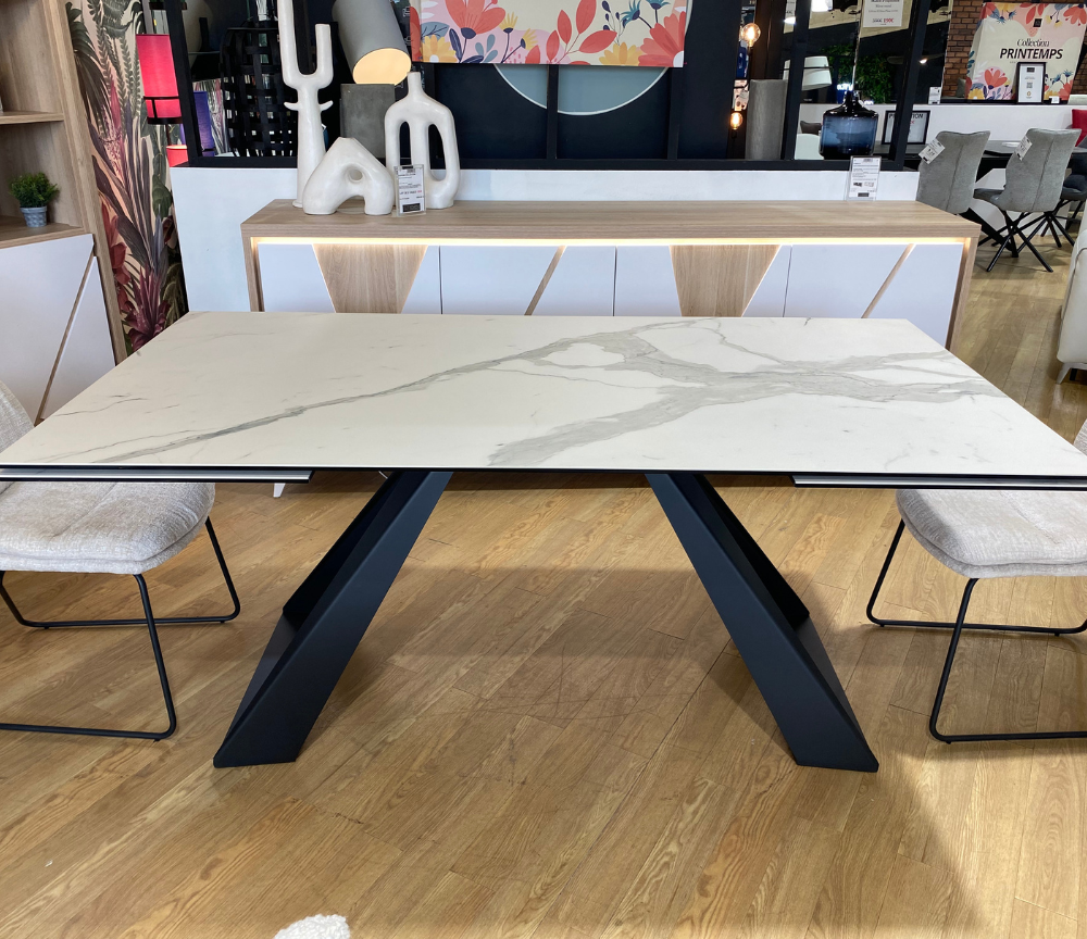 Table céramique extensible marbre blanc mat L180cm - Engie