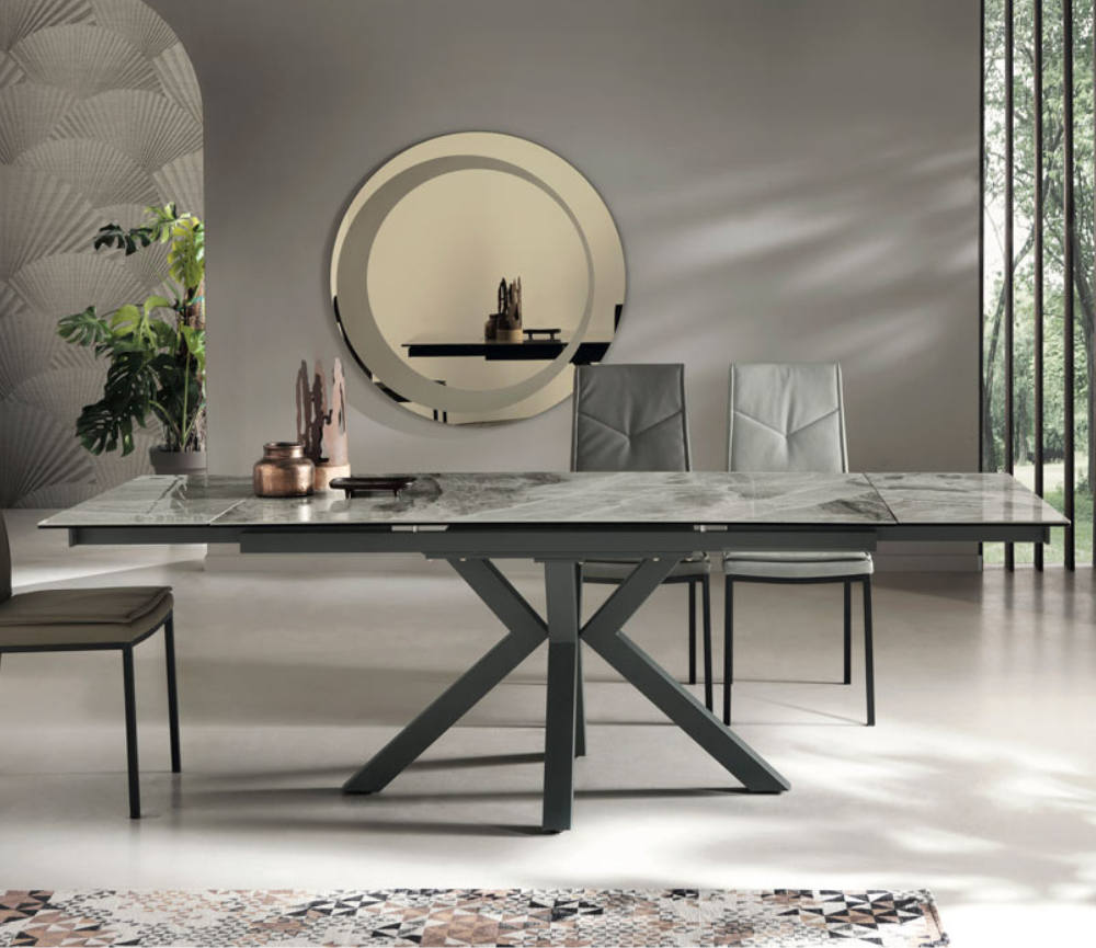 Table céramique extensible marbre brillant gris clair L 160cm - Stan