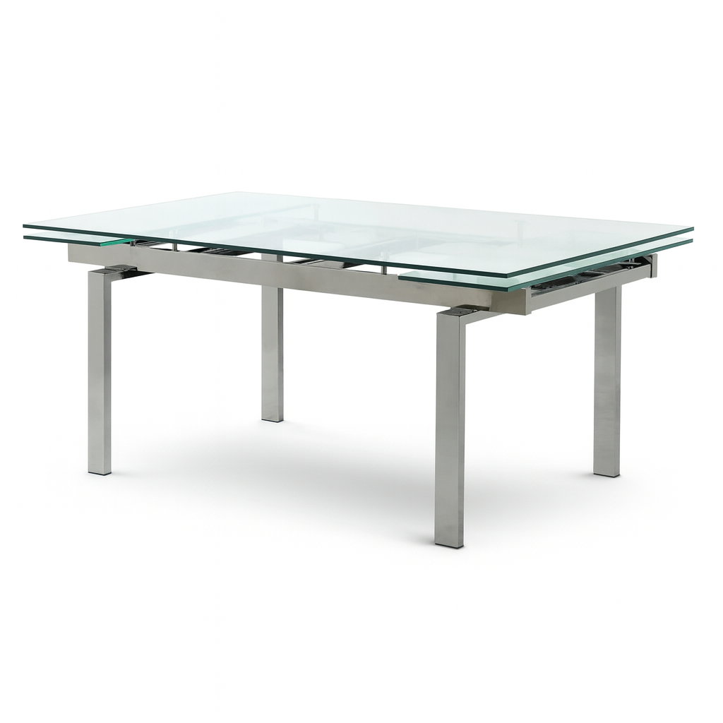 table a manger en verre sur un fond blanc