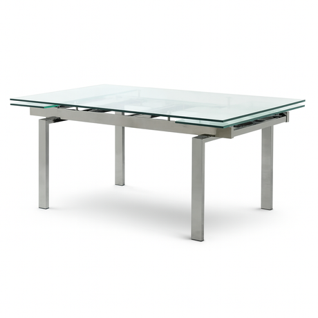 table a manger en verre sur un fond blanc