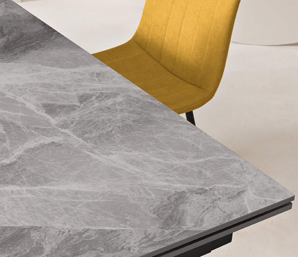 Table marbre gris brillant céramique extensible avec rallonges L 160cm - Thorus
