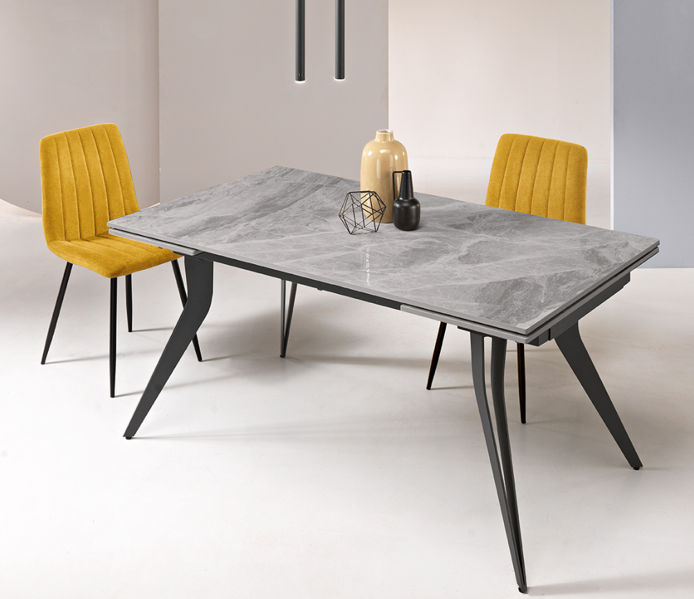 Table marbre gris brillant céramique extensible avec rallonges L 160cm - Thorus