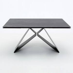 Table à manger extensible Eddy – vue de face – céramique grise effet ardoise – pieds métal noir mat