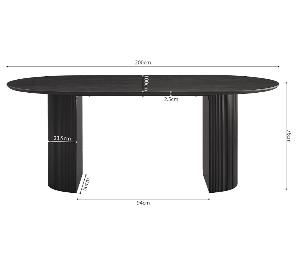 Table de salle a manger ovale noir effet bois chêne moderne  - Lagosy