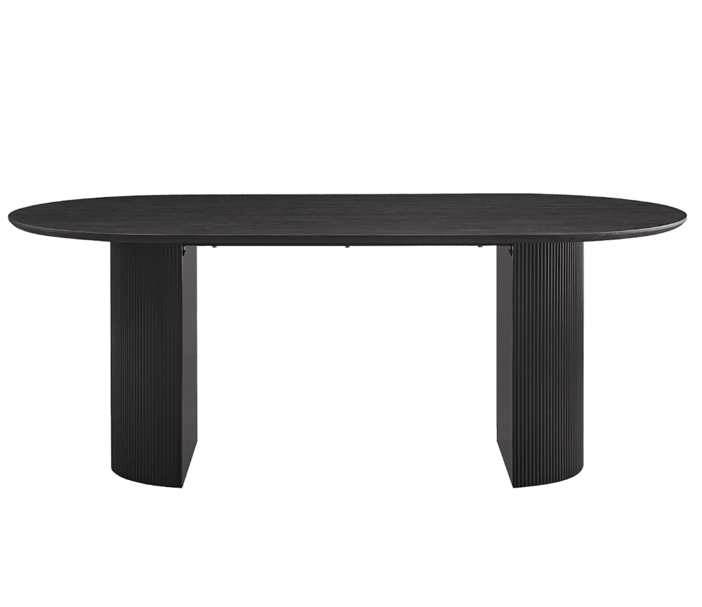 Table de salle a manger ovale noir effet bois chêne moderne  - Lagosy