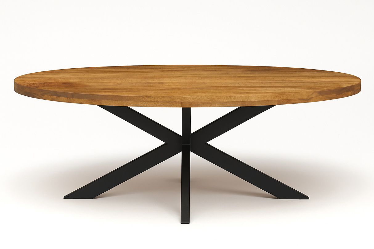 table en bois massif sur un fond blanc vue de face 
