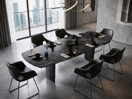 Grande table céramique marbre ovale auguste en ambiance - Souffle d'intérieur